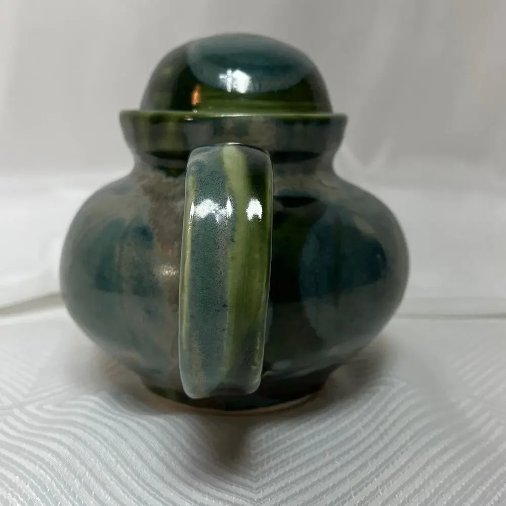 Handmade Ceramic Teapot Domed Lid Blue Green Glaze 6